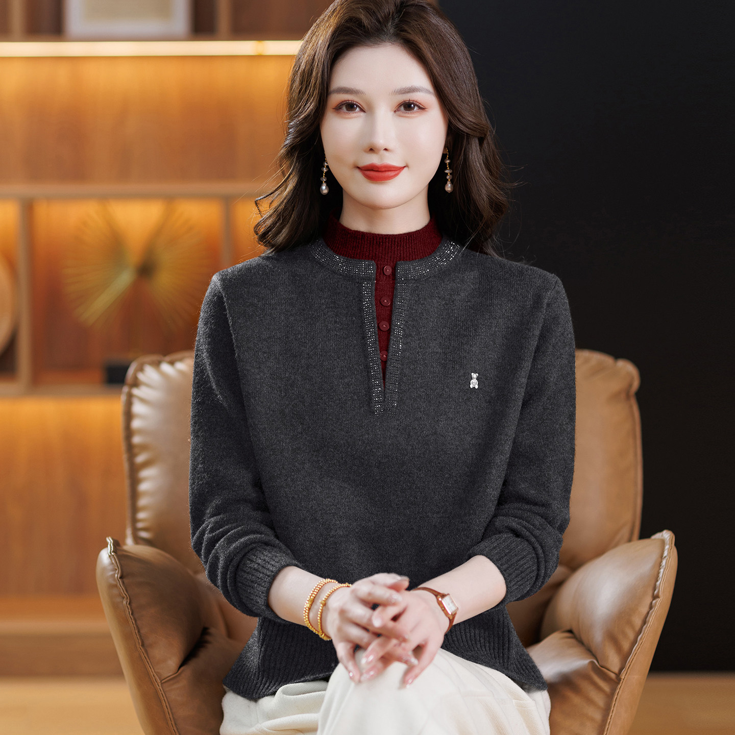 鄂尔多斯半高领羊毛针织衫，为普通身材注入优雅暖意_毛针织衫_淘宝服装网