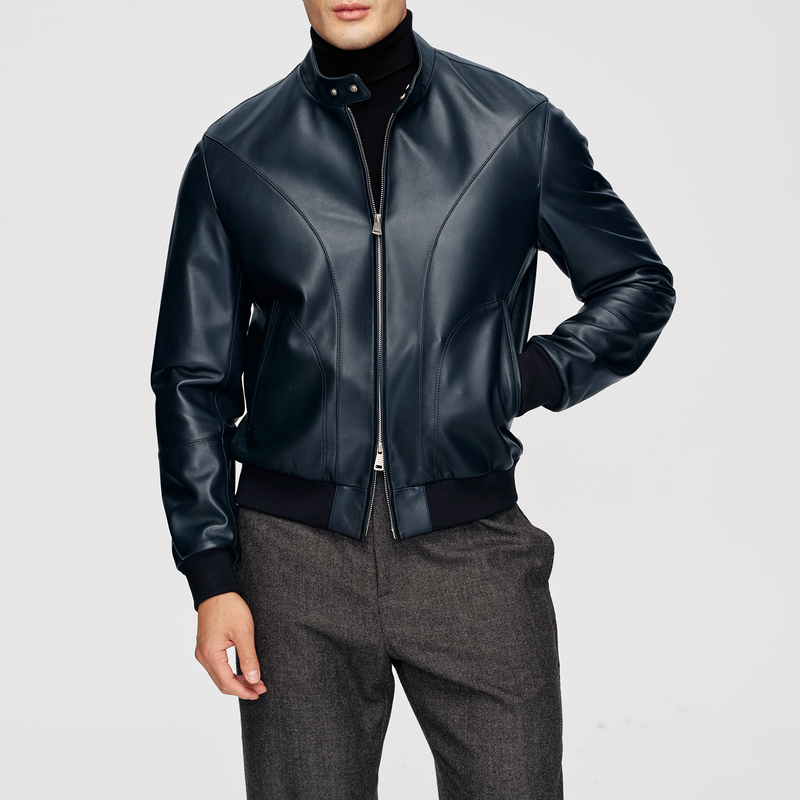 Show Louis Pyrenees Nappa Sheepskin Genuine Leather Short Stand Collar Jacket Men's Flight Leather Jacket Show Louis Pyrenees Nappa Sheepskin Genuine Leather Short Stand Collar Jacket Men's Flight Leather Jacket