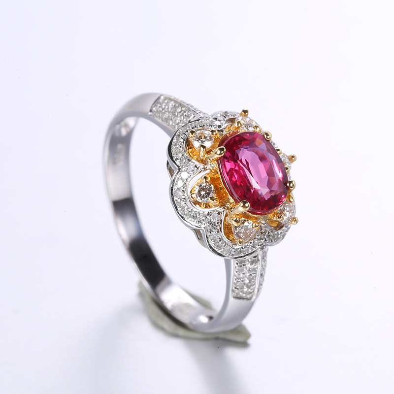 0 88 carat natural ruby ​​ring women's 18K gold inlaid diamond colored gemstone stone women's jewelry 18438