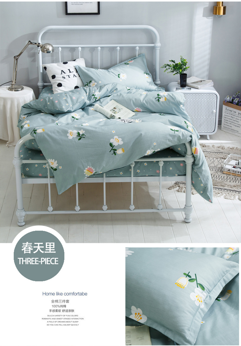 Sheets ba mảnh sinh viên ký túc xá duy nhất 0.9 m cotton phòng ngủ quilt cover pillowcase 1.2 m bộ đồ giường cô gái