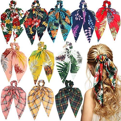Sunaction 11 Pcs Hair Scarf Scrunchie Tropical Style Chiffon