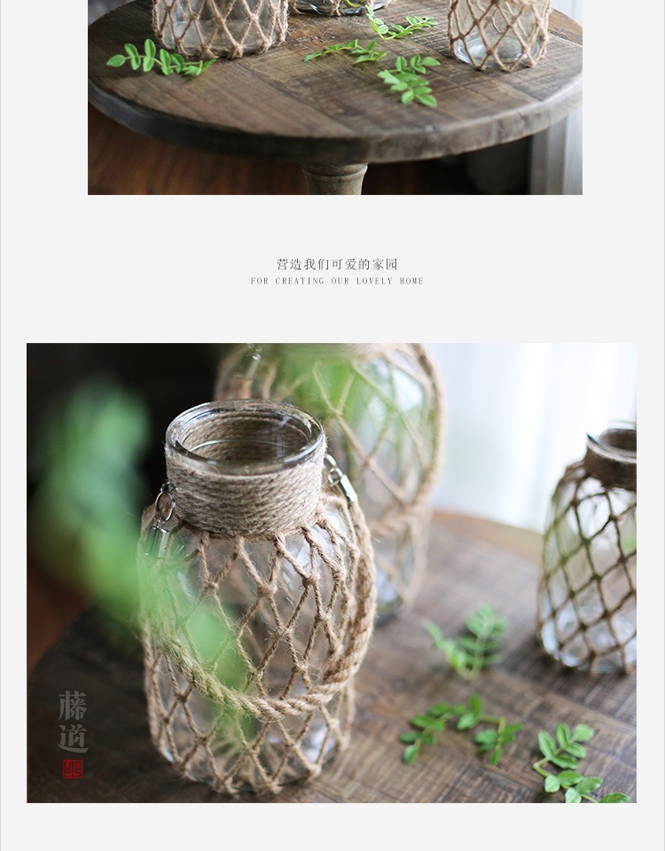 Mỹ nước thủy tinh lọ nến vườn sân vườn trang trí nhà handmade dây gai dầu dệt treo nước hoa - Vase / Bồn hoa & Kệ bình cắm hoa sen