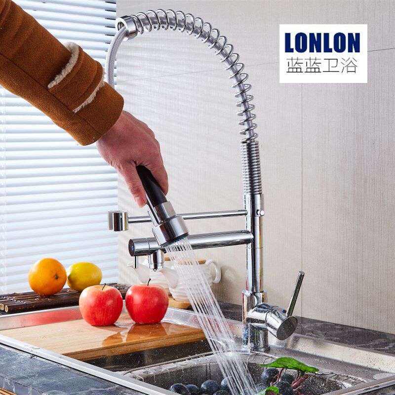 High-end spring kitchen tap cool and hot commercial bar wash dishwash draw flowers and splash-proof splash-proof gun