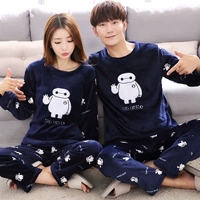 Mùa thu và mùa đông san hô lông cừu cặp đôi đồ ngủ phụ nữ flannel dịch vụ nhà XL dài tay áo nam phù hợp với dày - Nam giới quan lót nam