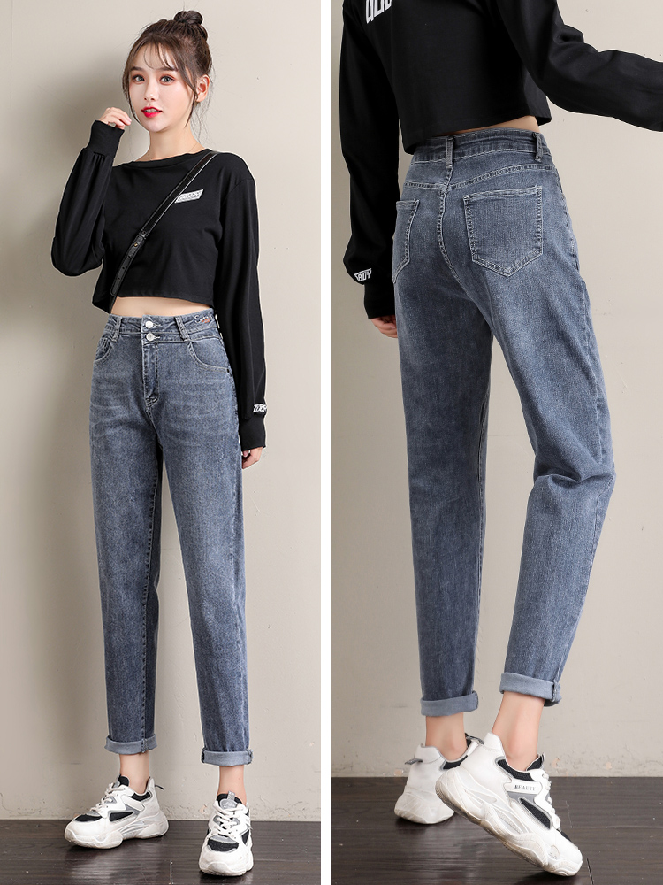 High-waisted jeans women's loose daddy pants 2021 spring new all-match slim Harem straight radish pants