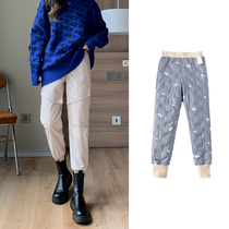 Down pants women wear fashion 2021 winter new high waist loose slimming plus velvet padded casual cotton pants