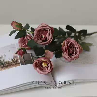 Simulation flower head retro rose Toronto rose purple gray floral landscaping wedding decoration flower