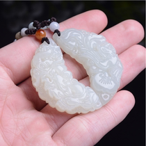 Natural Hetian Jade Crescent Dragon Dragon and Phoenix couple brother and sister brand pendant men and women Jade Jade jade pendant