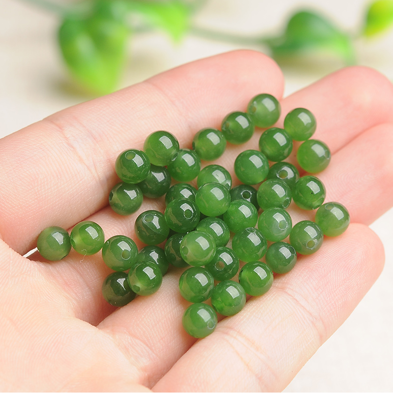 Natural and Athleta jade Jade Loose Bead 6mm Loose Beads Spinach Green DIY Hand-made Necklace Wool necklace pendant rope