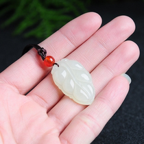 Natural Xinjiang Hetian Jade white jade men and women jade leaf pendant business has become a leaf pendant with certificate