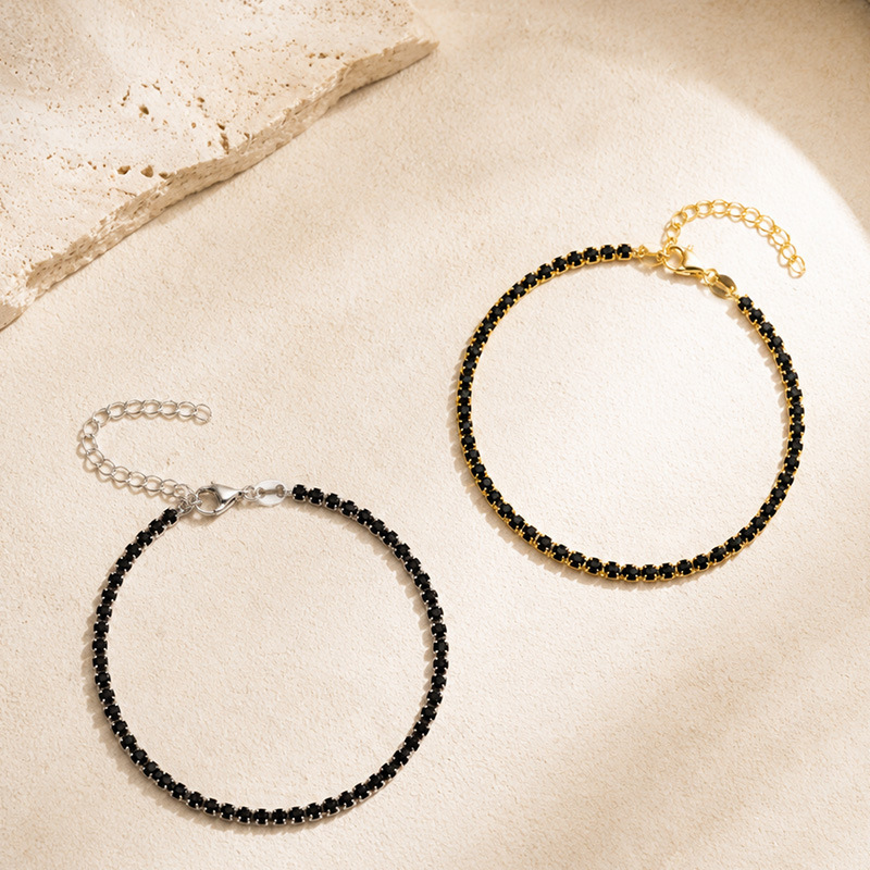 S925 Sterling Silver Black Zircon Diamond-Studded Bracelet for Women, European and American Style, Trendy Ins Tennis Chain Jewelry, 2026 New Model