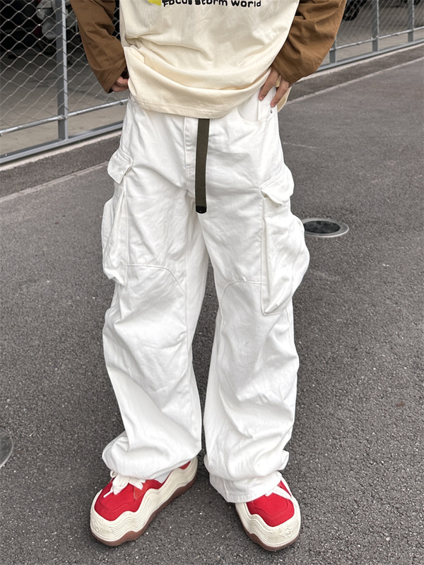 Pjsf Stylish Men's Large Pocket Jeans, Men's Straight White Cargo Pants, Wide-Leg Paratrooper Long Pants, Summer Pants Pjsf Stylish Men's Large Pocket Jeans, Men's Straight White Cargo Pants, Wide-Leg Paratrooper Long Pants, Summer Pants