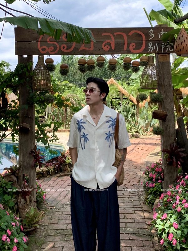 Pjfs "Vacation Style Niche High-End Summer Linen Embroidered Short-Sleeve Shirt/Relaxed and Casual/Hawaii Style” Pjfs "Vacation Style Niche High-End Summer Linen Embroidered Short-Sleeve Shirt/Relaxed and Casual/Hawaii Style”
