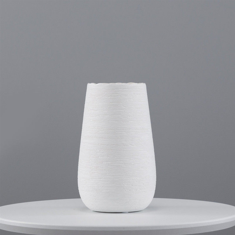 现代简约北欧陶瓷手工拉丝花瓶摆件白色插花花器家用客厅装饰饰品