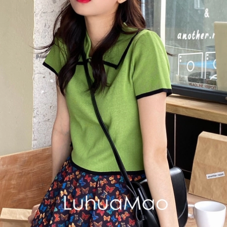 [Частная школа цветочная рубашка поло] Just Be Yoo/Sweet Baby's Pure Contrast Polo рубашка Polo