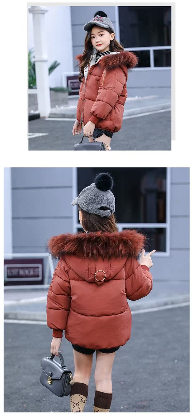Áo khoác lông cho bé gái 6 mùa đông Áo khoác lông trẻ em 8 cổ áo lông thú thật cho trẻ em áo phao tommy hilfiger nữ