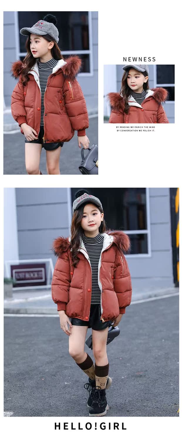 Áo khoác lông cho bé gái 6 mùa đông Áo khoác lông trẻ em 8 cổ áo lông thú thật cho trẻ em áo phao tommy hilfiger nữ