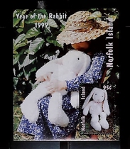 1999 Norfolk Island issues stamps with zodiac sign Rabbit souvenir sheet