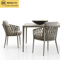 Outdoor table and table Nordic knitted rattan chair Casual Net Red Minimalist Wind Milk Tea Shop Dining Chair Patio Creative Balcony Rattan