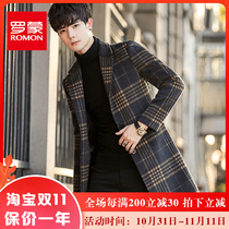 Romon Wool Coat Men's Long Winter British Style Thicker Style Clothes Trend