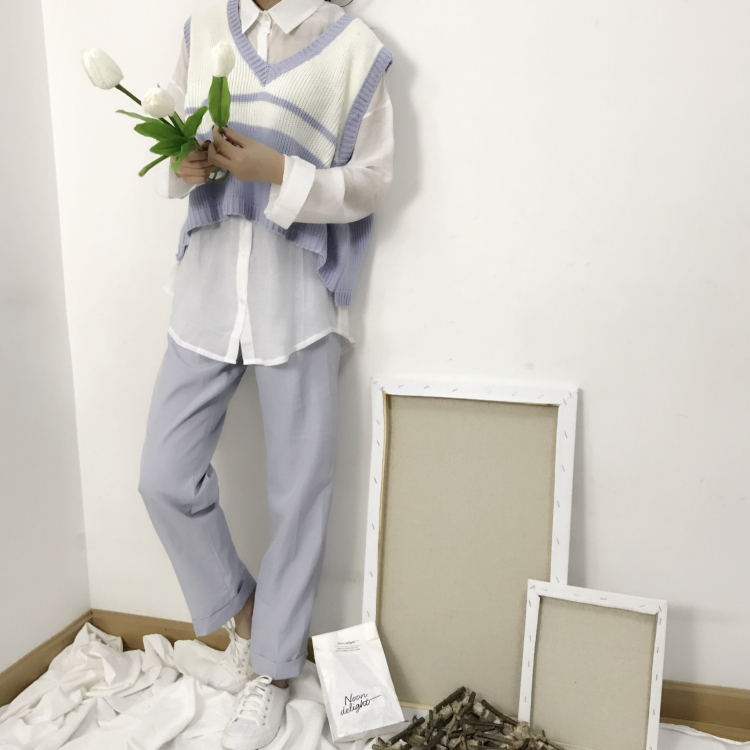 Cao đẳng gió mùa thu vest mới vest nữ Harajuku áo len retro V-Cổ lỏng ngắn len áo len áo len nữ mỏng dài tay