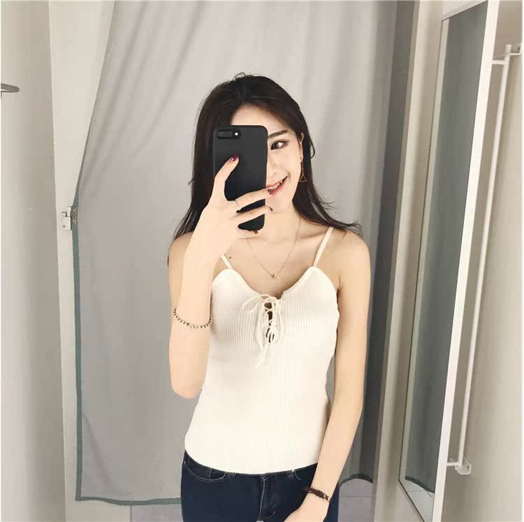 Mùa hè 2017 mới của phụ nữ áo yếm nhỏ bên trong một chiếc váy ngắn dệt kim phiên bản Hàn Quốc của thủy triều áo dưới - Áo ba lỗ áo tắm