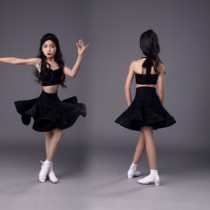 TID new childrens Latin sling SL203 black flocking thin volume split practice dance dress dance dress