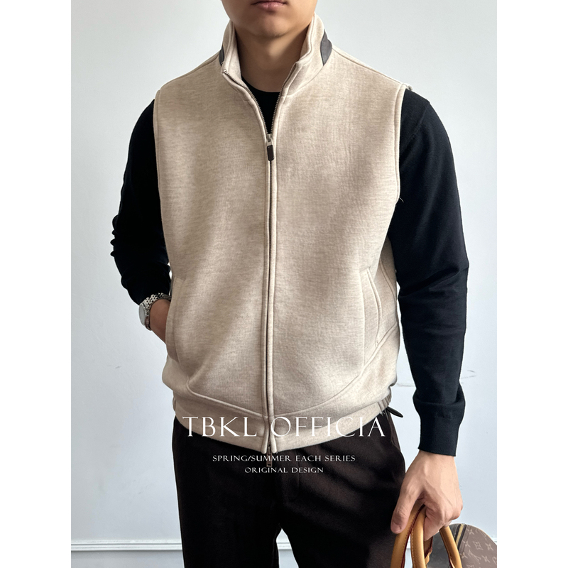 Merino Wool Light Luxury Italian Old Money Style Sleeveless Blended Business Commuter Stand Collar Vest Jacket Autumn and Winter Men Merino Wool Light Luxury Italian Old Money Style Sleeveless Blended Business Commuter Stand Collar Vest Jacket Autumn and Winter Men