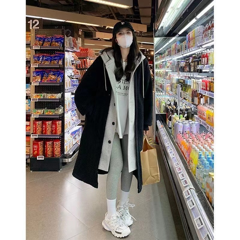 Korean Chic Autumn and Winter New Long Hooded Dress Coat, Lamb Wool Versatile Loose Fashion Coat ins Trend Korean Chic Autumn and Winter New Long Hooded Dress Coat, Lamb Wool Versatile Loose Fashion Coat ins Trend
