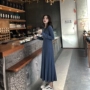 2018 mùa thu và mùa đông mới retro Pháp cô gái xếp li đáy áo len váy dài nữ Slim knit dress đầm ôm body