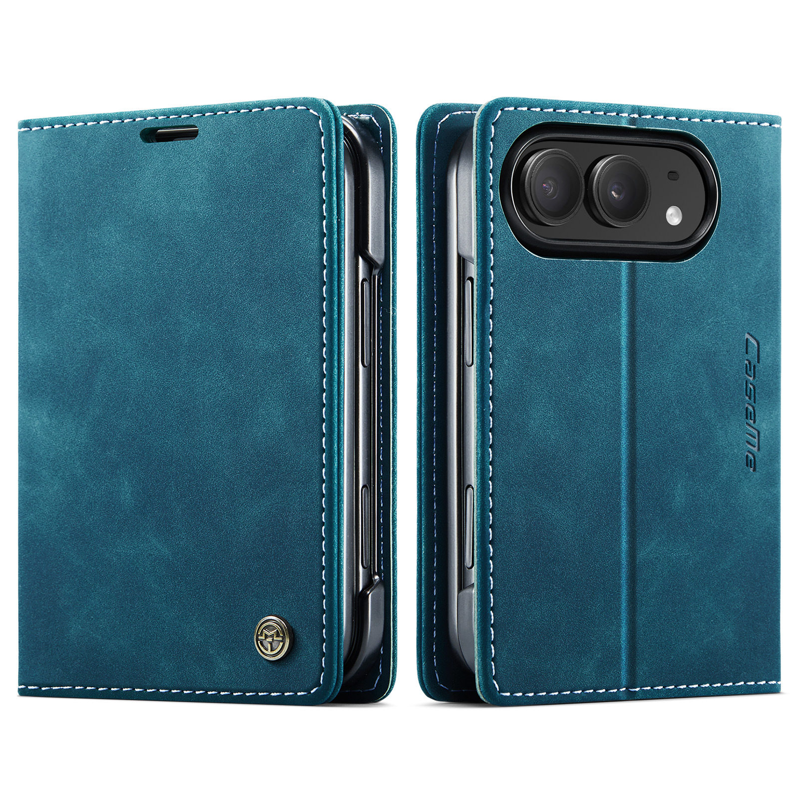 Teal Leatherette White Stitching iPhone Case