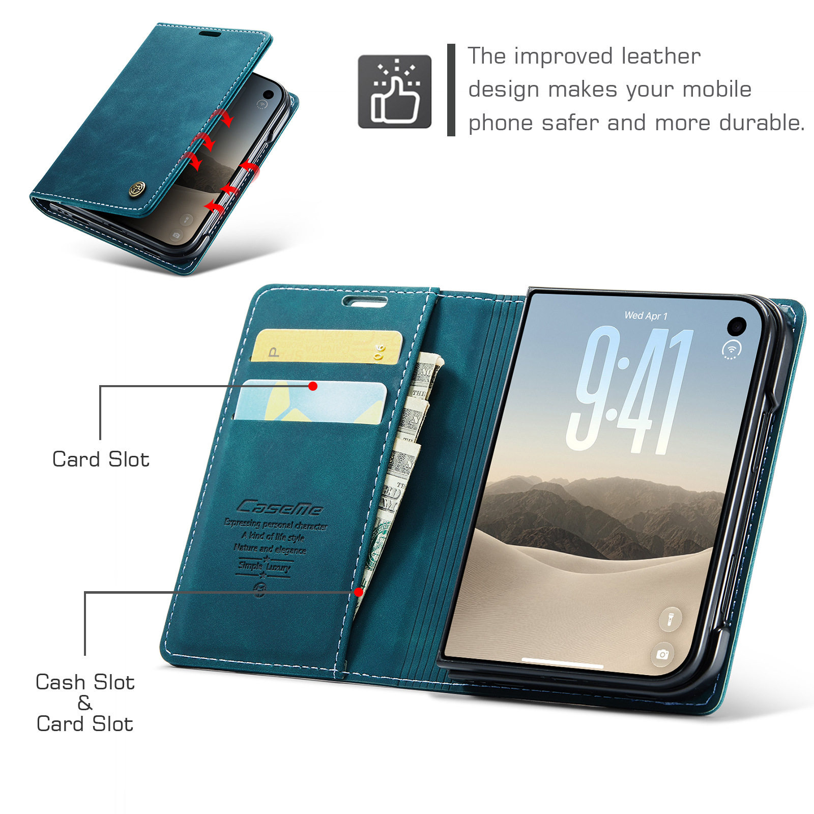 Teal Leatherette White Stitching iPhone Case
