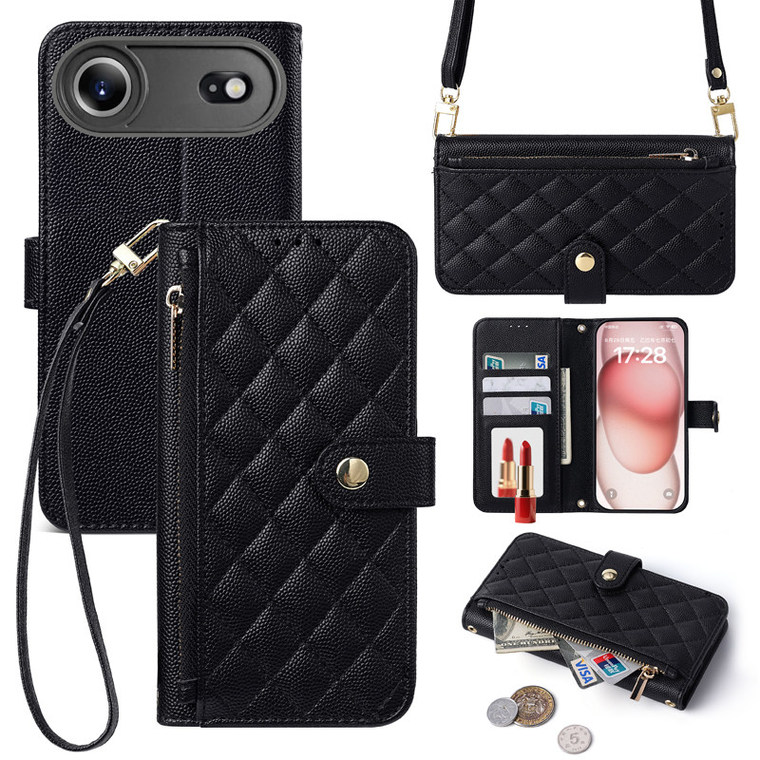 Quilted Orange Leather Diamond Pattern Flip iPhone Case