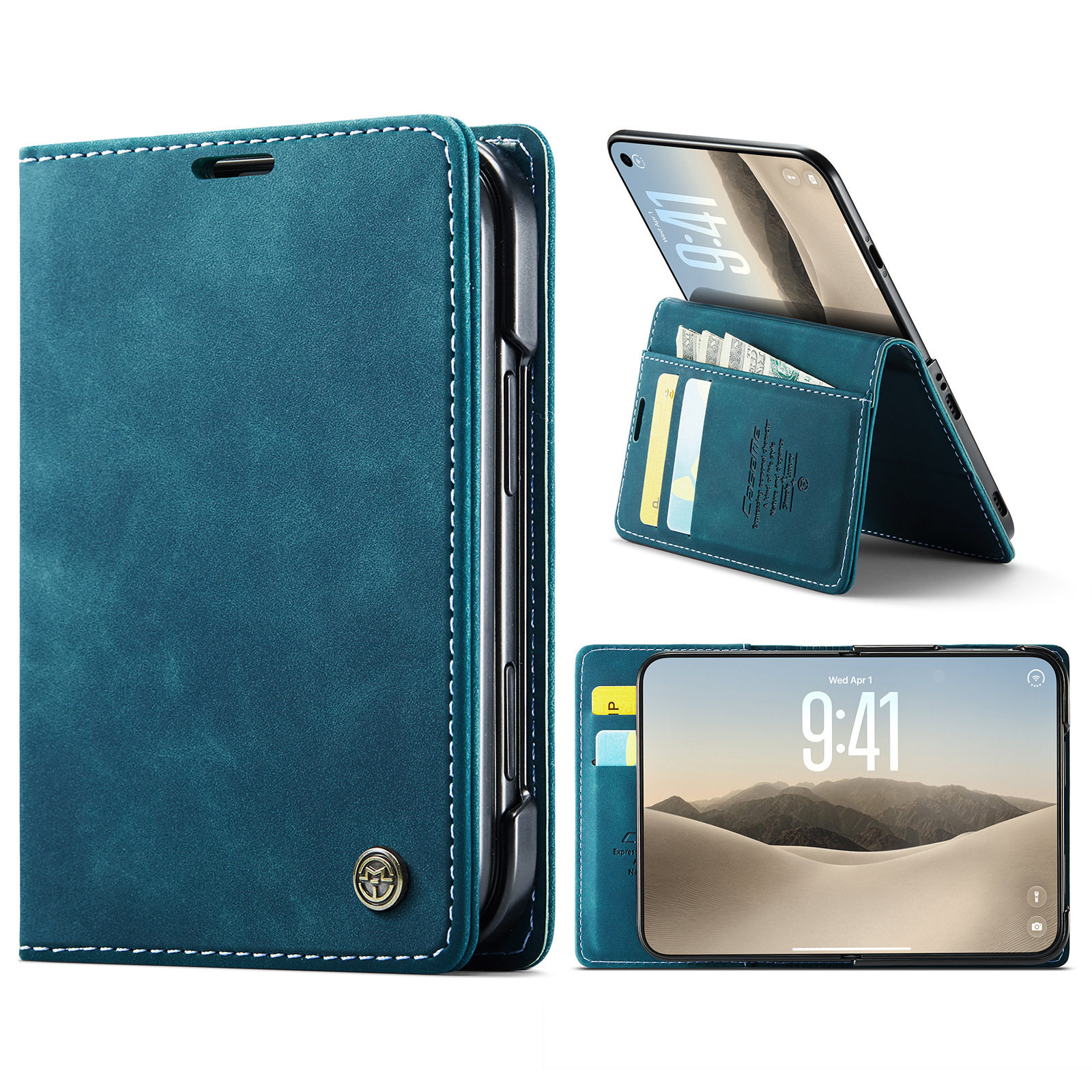 Teal Leatherette White Stitching iPhone Case