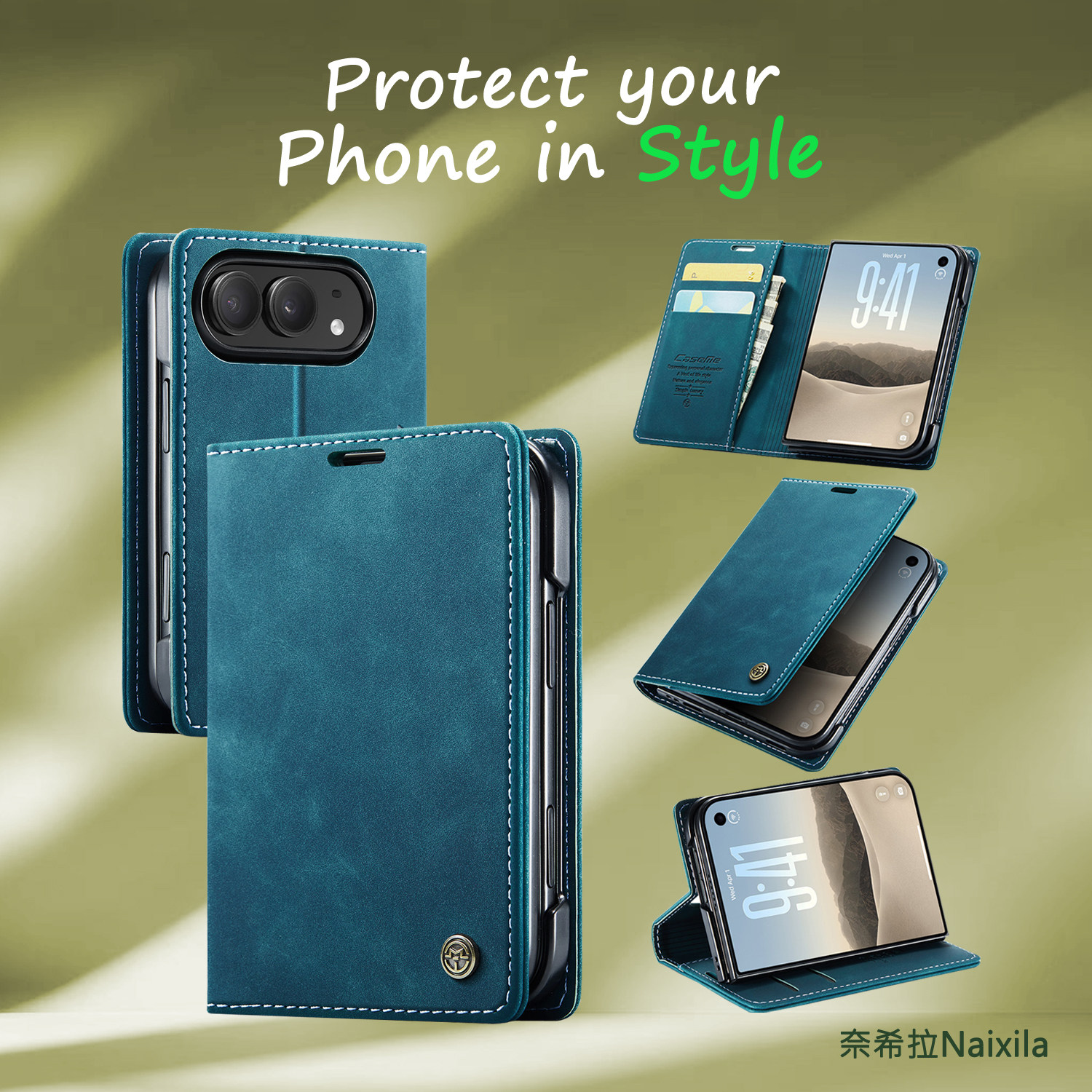 Teal Leatherette White Stitching iPhone Case