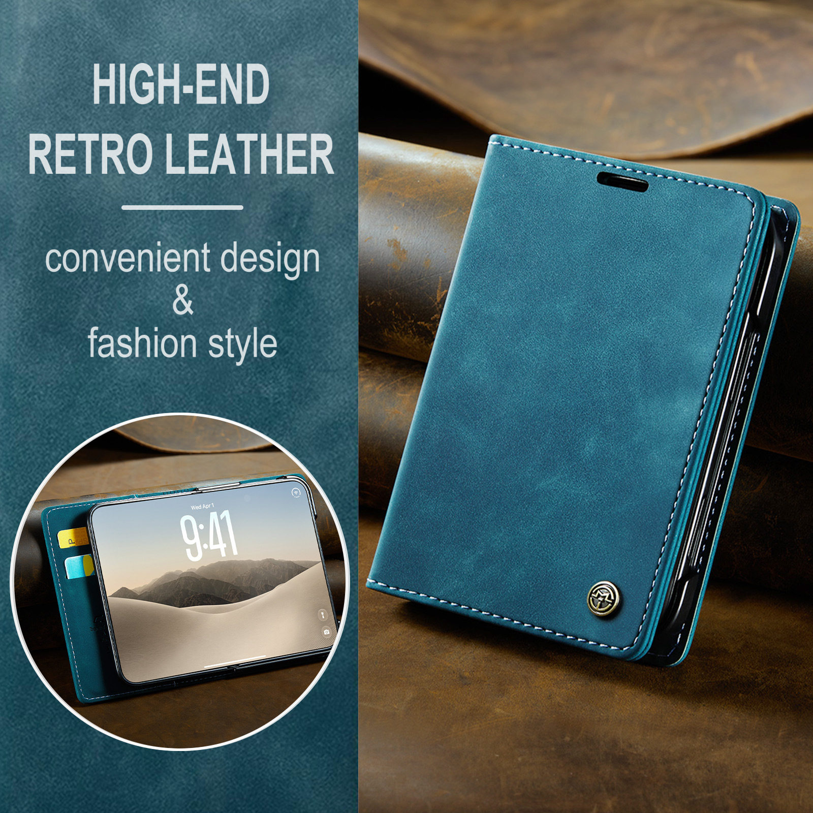 Teal Leatherette White Stitching iPhone Case