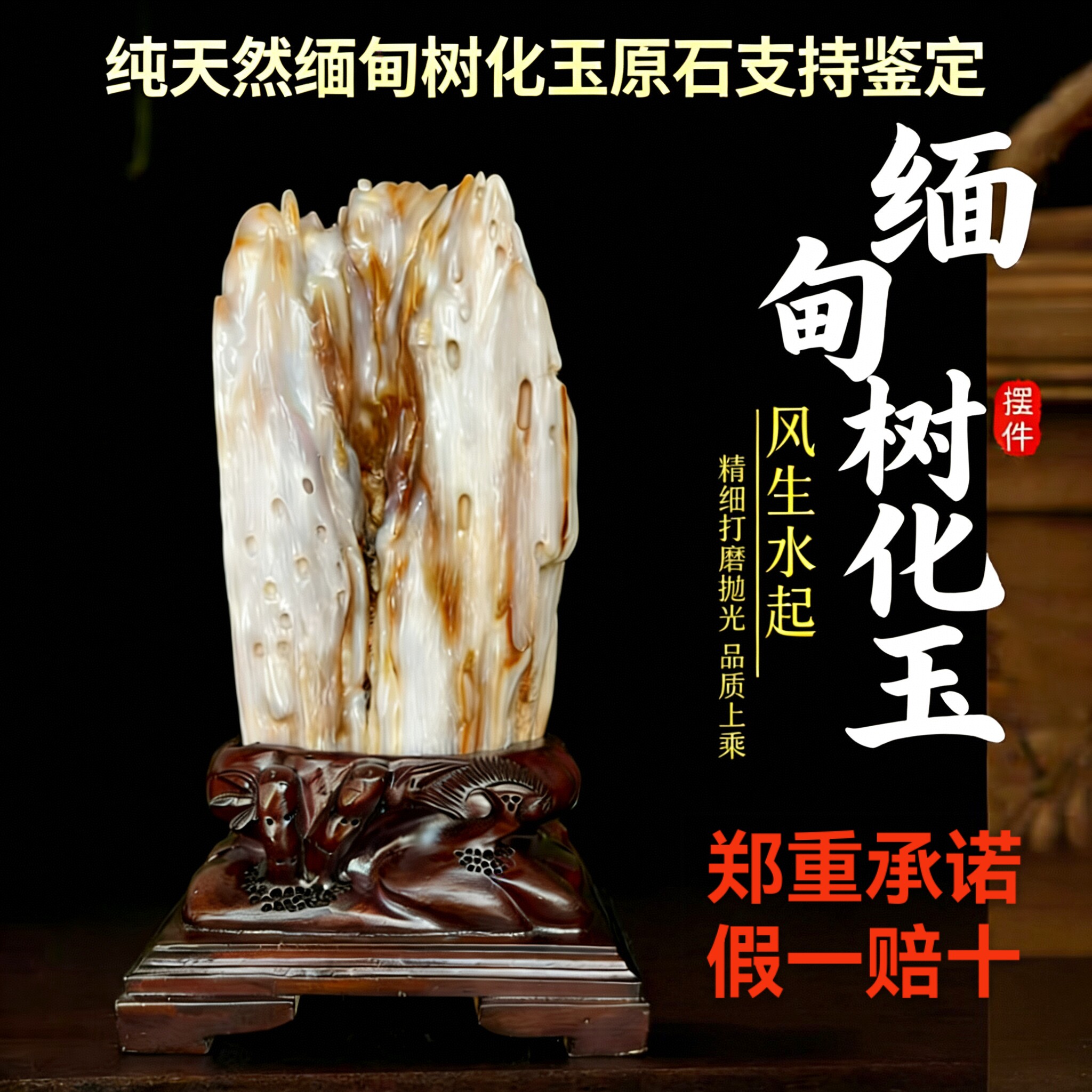 緬甸冰彩樹化玉原石擺件天然木化石招財鎮宅風水石-Taobao-Tmall