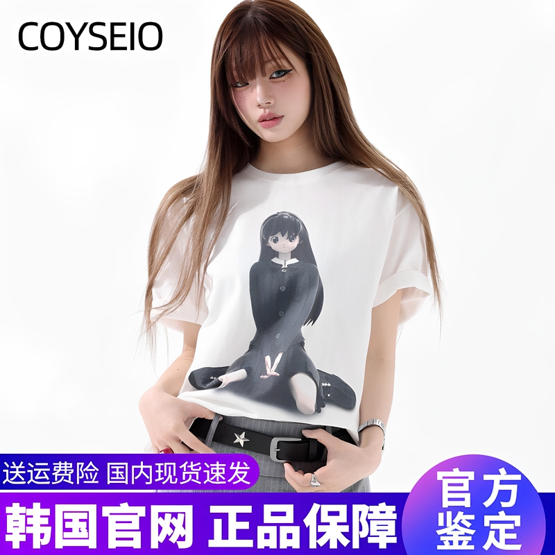 [Authentic Korean Product] Trendy Brand Coyseio Short-Sleeved T-Shirt for Women, Cartoon Anime Girl, Same Style as Nwejeans