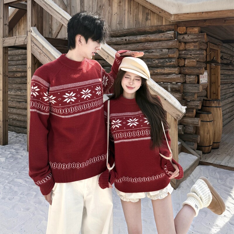 2026 New Autumn and Winter Couple's Clothing Thickened Sweater Ethnic Style Fair Isle Sweater Christmas Sweater Design