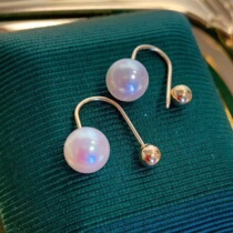 Natural freshwater pearl studs earrings female simple Tang Jing with powder S925 sterling silver Taobao live temperament