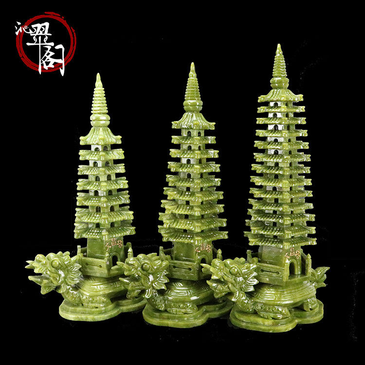 Natural jade dragon turtle Wenchang Tower ornaments help academic career Home fortune open up evil Feng Shui Living room office