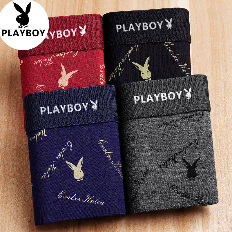 Мужское нижнее белье Playboy, хлопчатобумажные трусы-боксеры, молодежные антибактериальные трусы-боксеры для мальчиков со средней талией, с разрезами Изображение 1