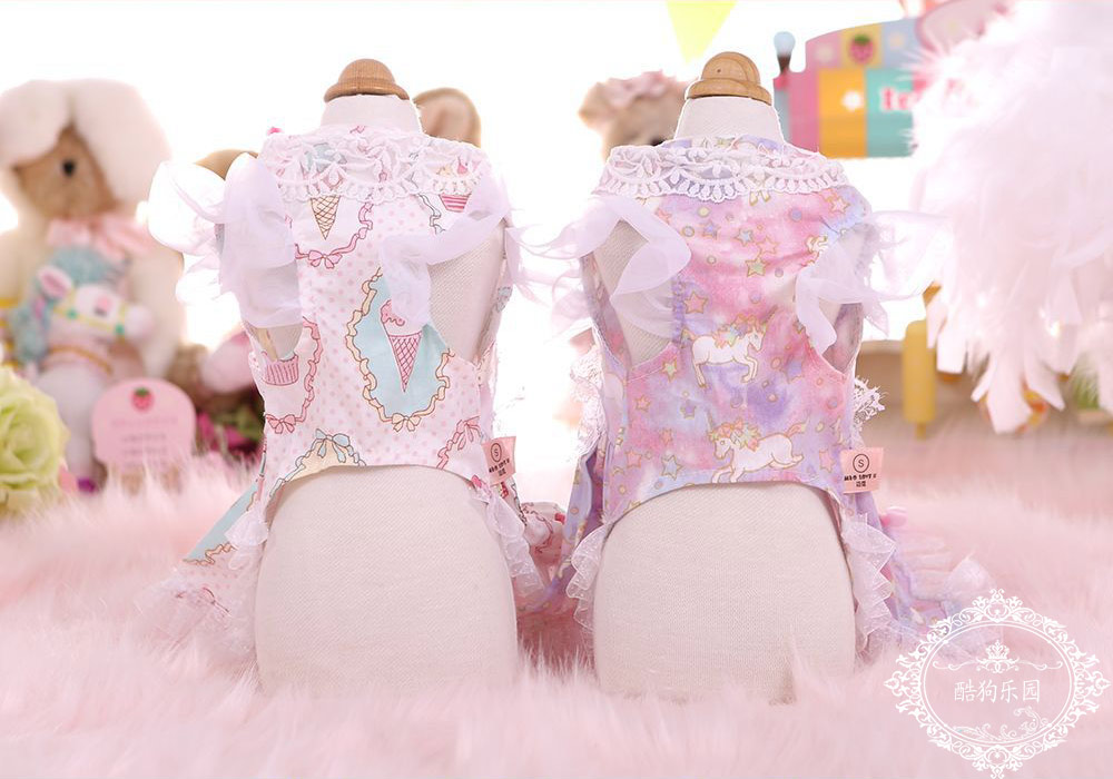 Cartoon Unicorn Ice Cream Váy Pet Quần áo Teddy VIP Bomei Thin Cotton Dog Dress Mùa xuân và Mùa hè - Quần áo & phụ kiện thú cưng áo cho chó