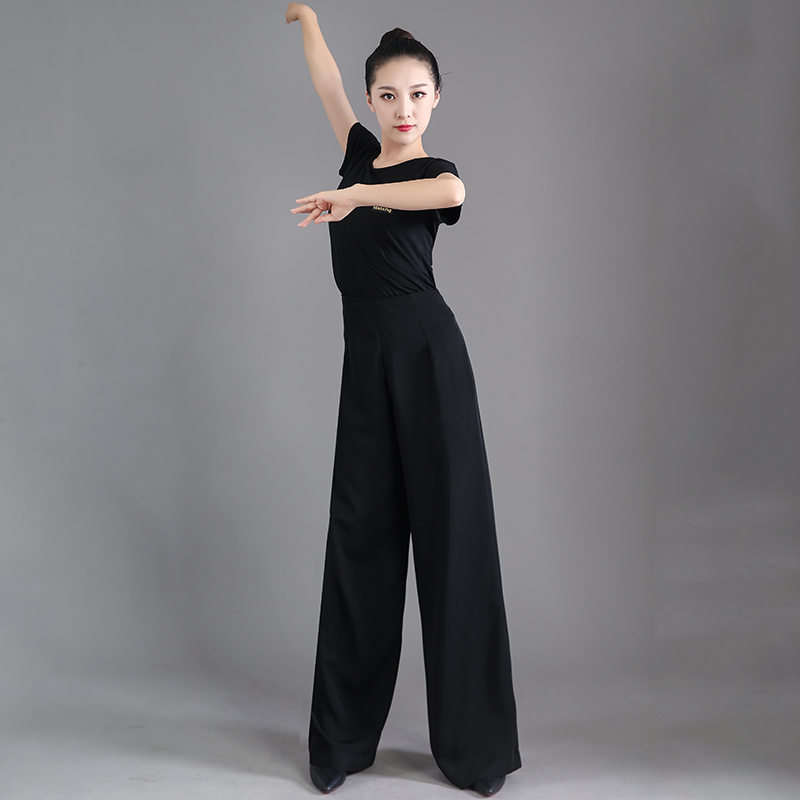 New Latin dance pants Women's high waist social dance adult modern dance pants Practice women's wide leg pants Square dance pants