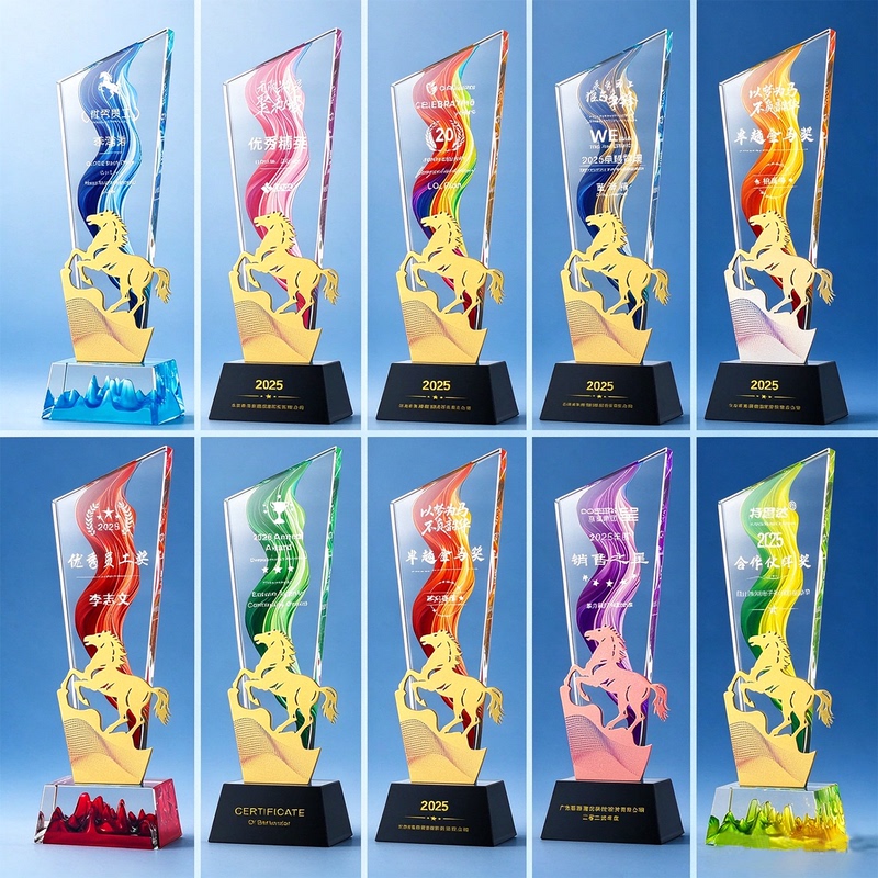 Exclusive Patented Year of the Horse High-End and Elegant Metal Ribbon Crystal Trophy Annual Meeting Outstanding Employee Award Souvenir