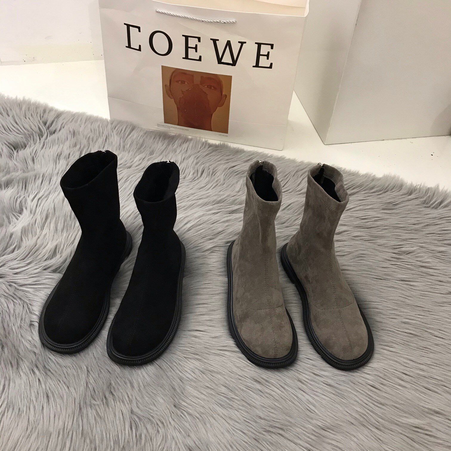 ITRA Black Martin Boots Women's British Style Thin Bottom Short Boots