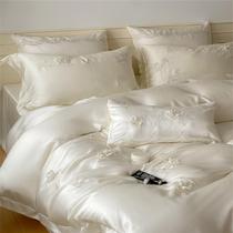 French girl) four-piece set of 100 Lenzing Tencel cool spring and summer silk three-dimensional flower embroidery quilt cover bedding