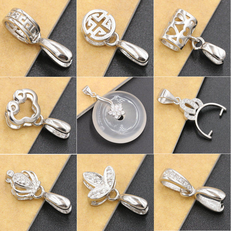 s925 Pure Silver Jade Clip Buckle Accessories GREEN BUCKLE PENDANT MELON Leather Strap Head Emerald Jade Ware Crystal Clip Button Necklace Clasp