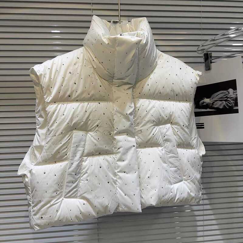 Thick Padded Cotton Vest for Women, European Style, Heavy-Duty Rhinestone Embellishment, Light Luxury Sequins, Warm Mid-Length Vest, Slimming Cotton Jacket for Autumn and Winter Thick Padded Cotton Vest for Women, European Style, Heavy-Duty Rhinestone Embellishment, Light Luxury Sequins, Warm Mid-Length Vest, Slimming Cotton Jacket for Autumn and Winter