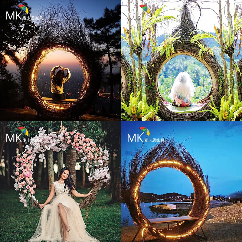 Bird's nest chair Landing rattan swing outside scenic area hanging outdoor bed and breakfast bed Bali net Red Bird's nest creative furniture